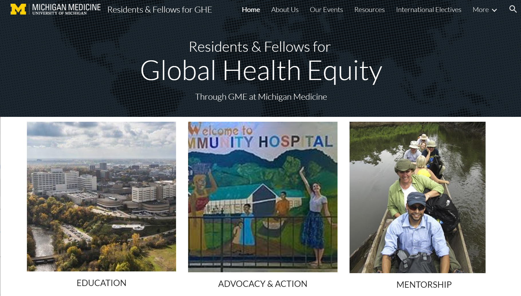 A screenshot of the new Residents and Fellows for Global Health Equity web site.