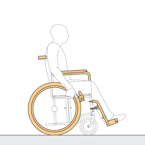 Illustration highlighting the parts of a manual wheelchair that should be wiped down.