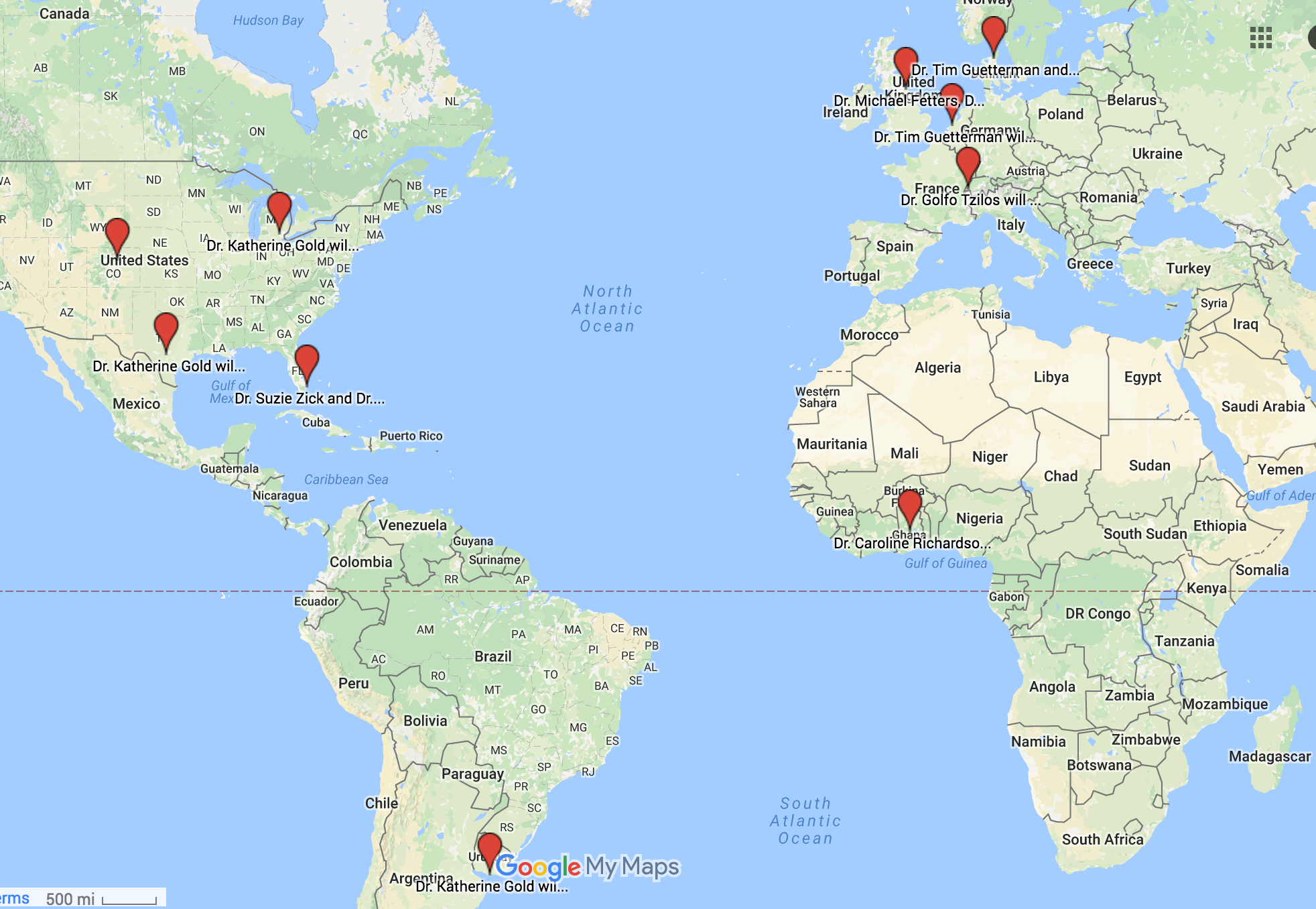 image of google map with points for each faculty lecture