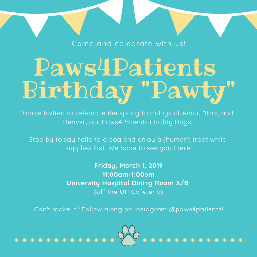 You are invited to a Paws4Patients Birthday Party!