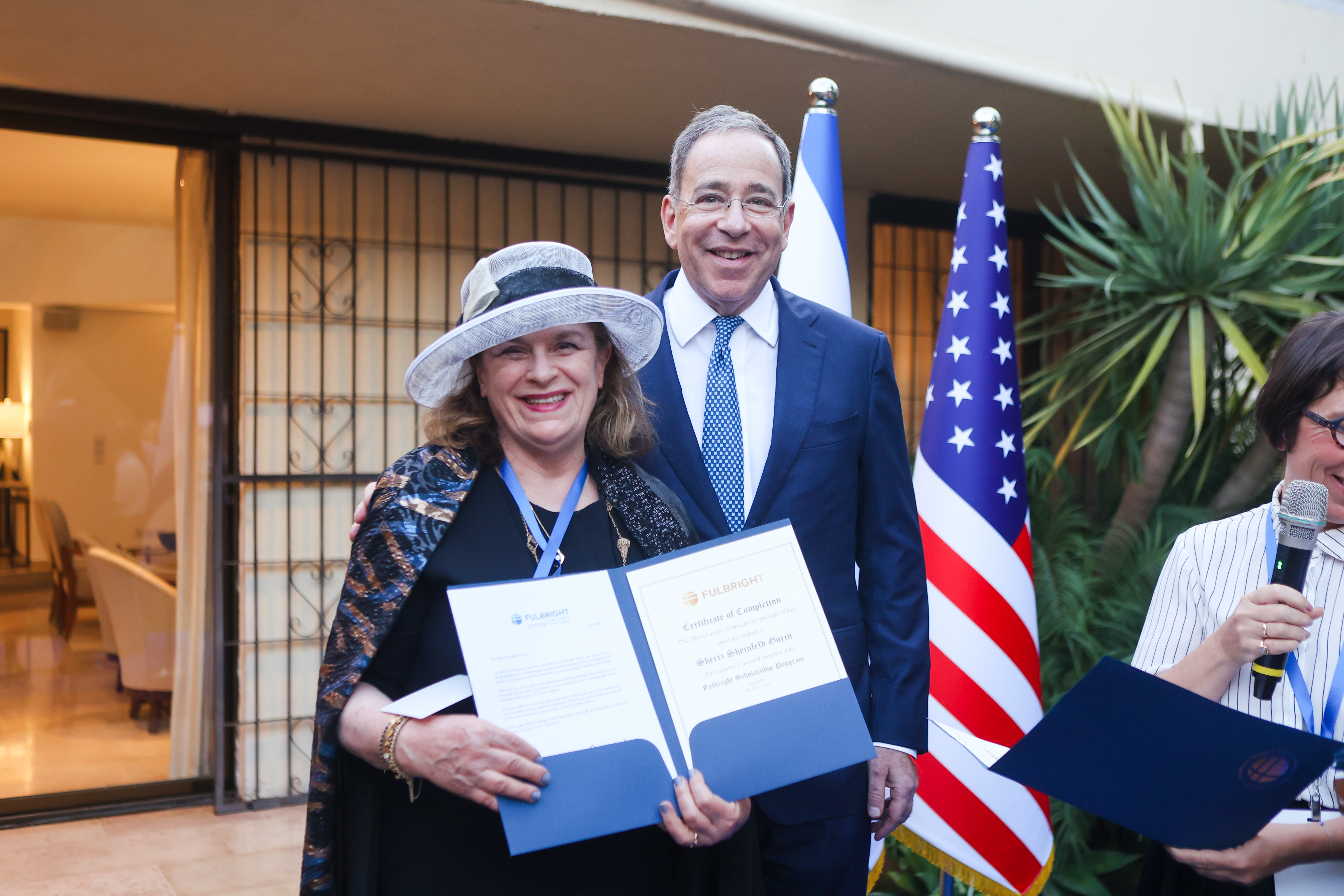 Sherri Sheinfeld Gorin & Ambassador Thomas R. Nides at a Fulbright ceremony in Israel