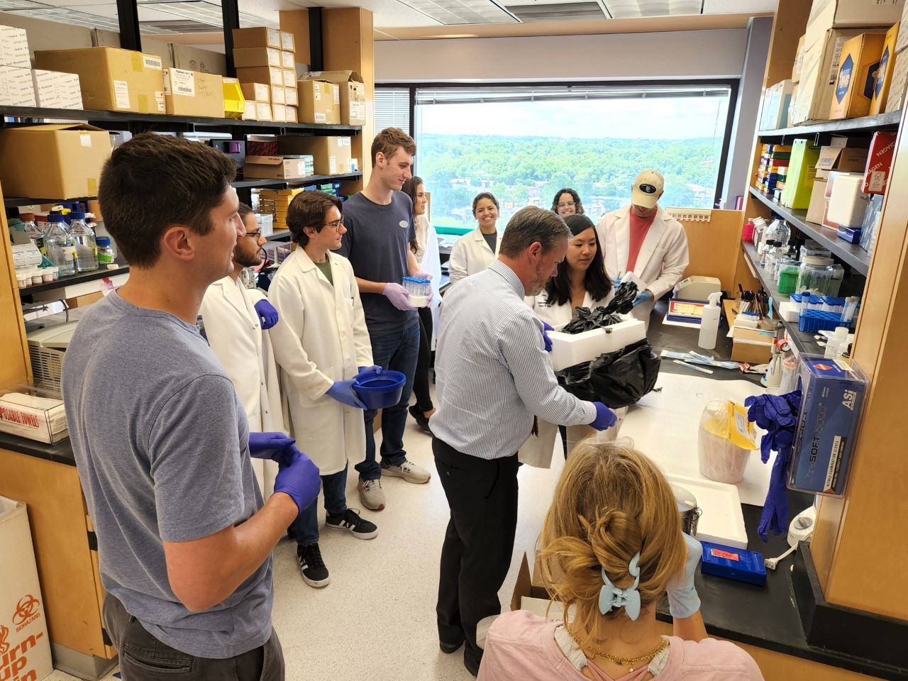 Dr. Frankel and team working in the lab