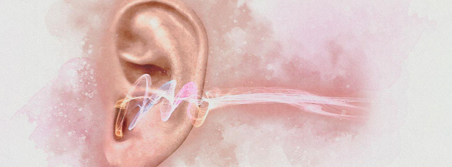Artistic rendering of sound waves traveling to human ear