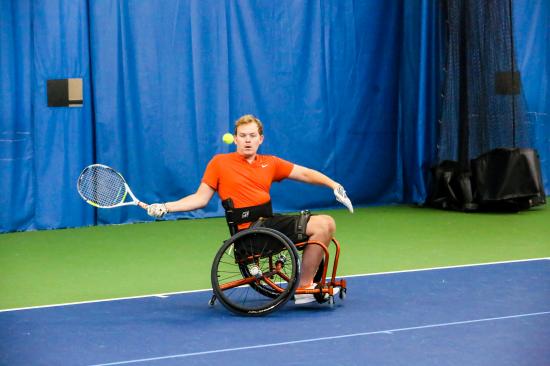 Matt Fritzie playing wheelchair tennis
