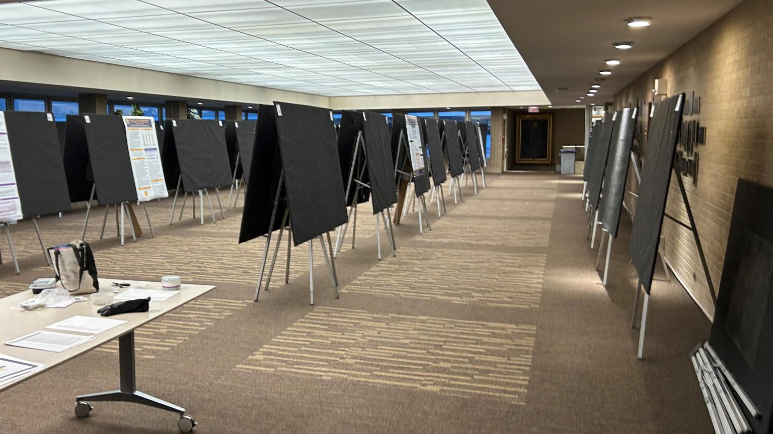 Image of pediatric research posters in a large room.