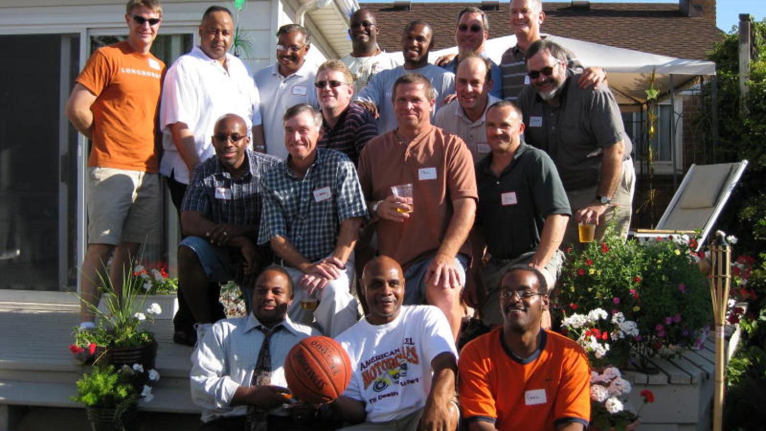 Kent with a large group of his basketball friends 