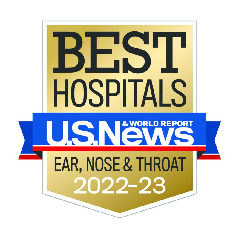 Graphic that says "Best hospitals, ear, nose and throat, U.S. News and World Report 2022-23"