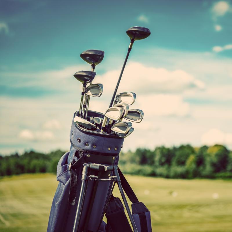 photo of golf clubs at a golf course