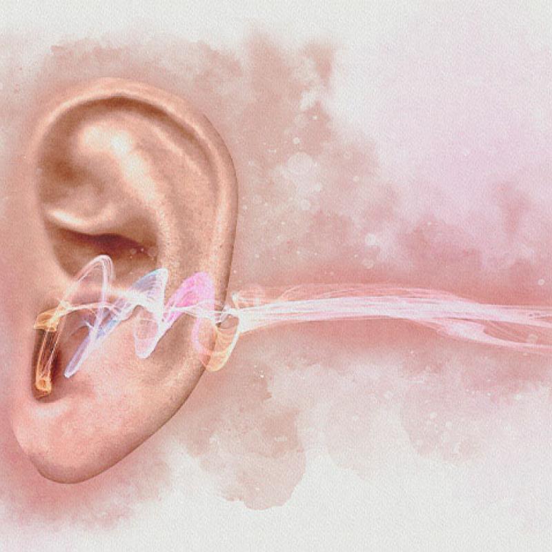 Artistic rendering of sound waves traveling to human ear
