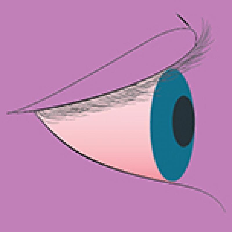 Graphic of a blue eye on a pink background