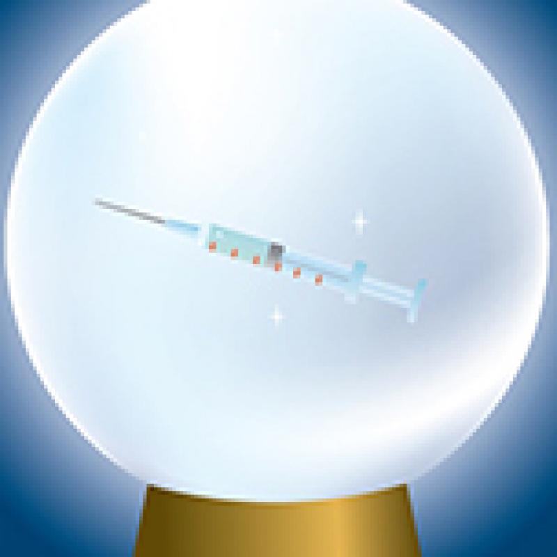 Crystal ball with a syringe inside